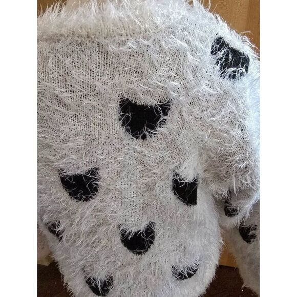 Fuzzy Kids Sweater Black Cat Faces By S. Oliver Size 5/6 Polyester White & Black - Picture 3 of 7